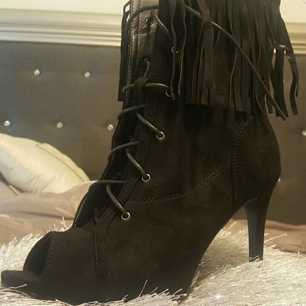 Chase + Chloe Black Fringed Bootie